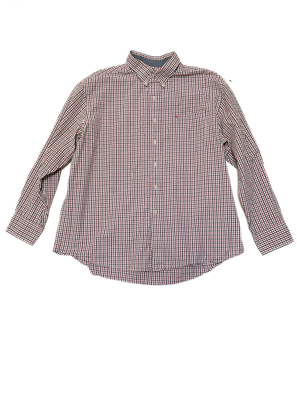 Izod 100% Cotton Long Sleeve Navy +
Red Classic Check Plaid Button Down Shirt